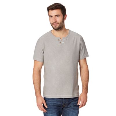 Mantaray Big and tall light grey open button neck t-shirt